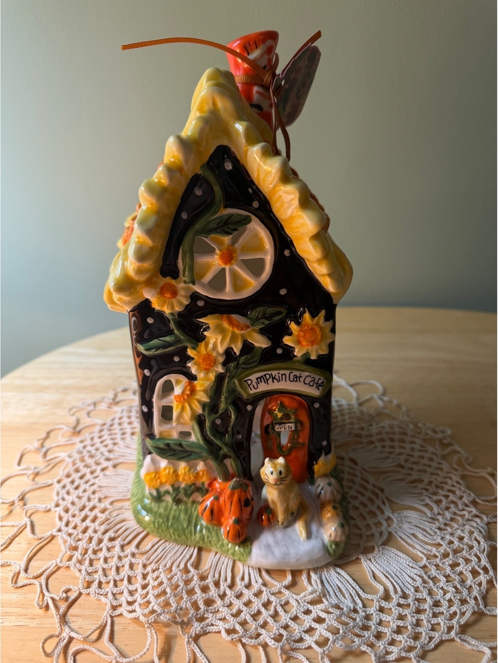 Blue Sky Clayworks Pumpkin Cat Cafe Tea Light